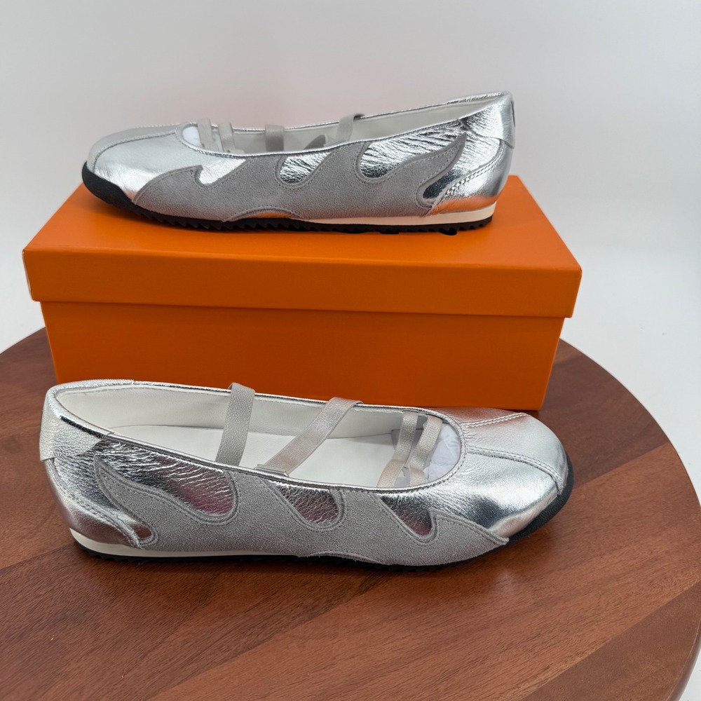Bibi Lou Gamin Fierce Mary Jane Ballet Flat Silver Metallic Women EU 38/US 7-7.5 - Picture 12 of 13